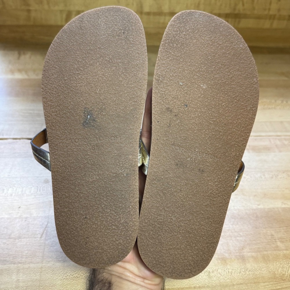 Tory Burch Miller Cloud Metallic Silver Logo Thong Sandals Slides 6.5 - Picture 4 of 5
